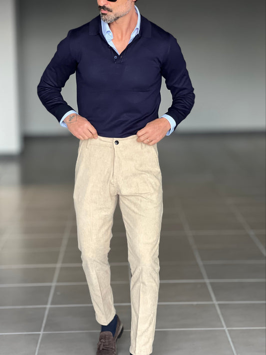 PANTALONE CREMA VELLUTO MILLERIGHE GAMBA DRITTA TASCA AMERICA