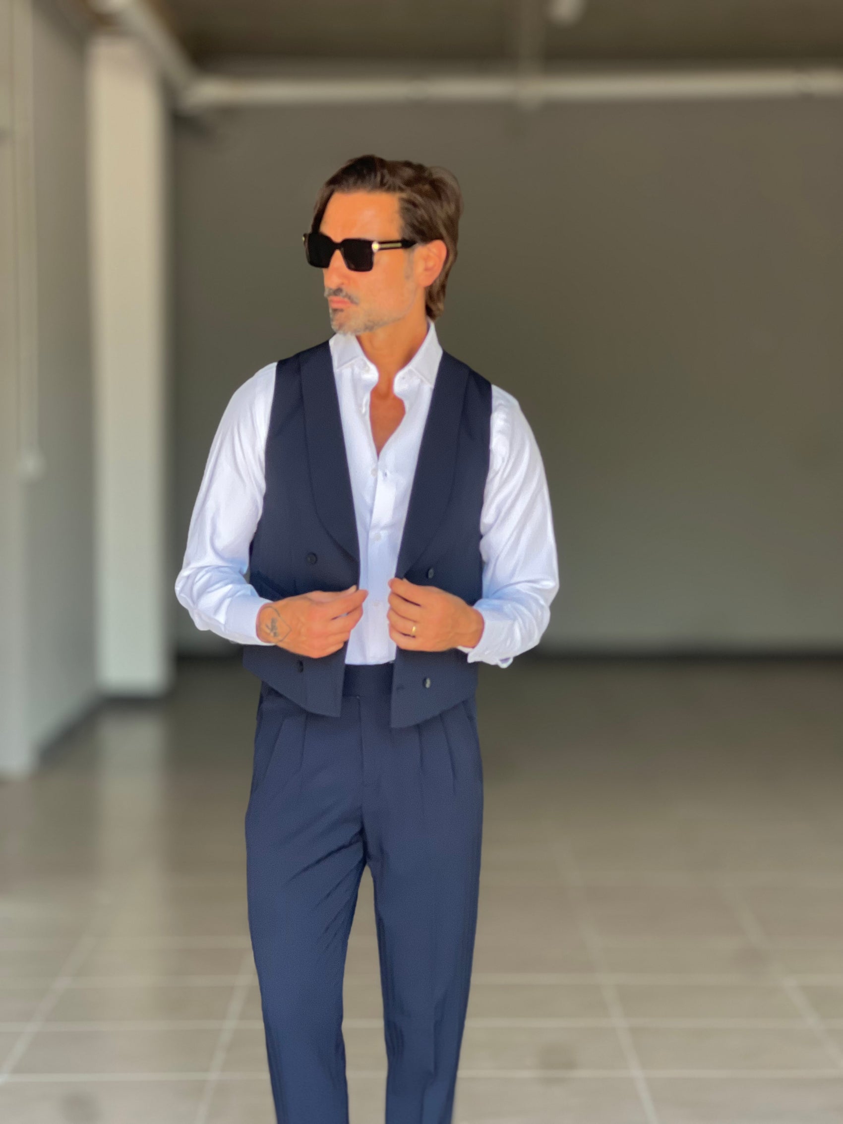 ABITO BLU  MONOPETTO  3 PEZZI  TRAMATO GILET PETRO'
