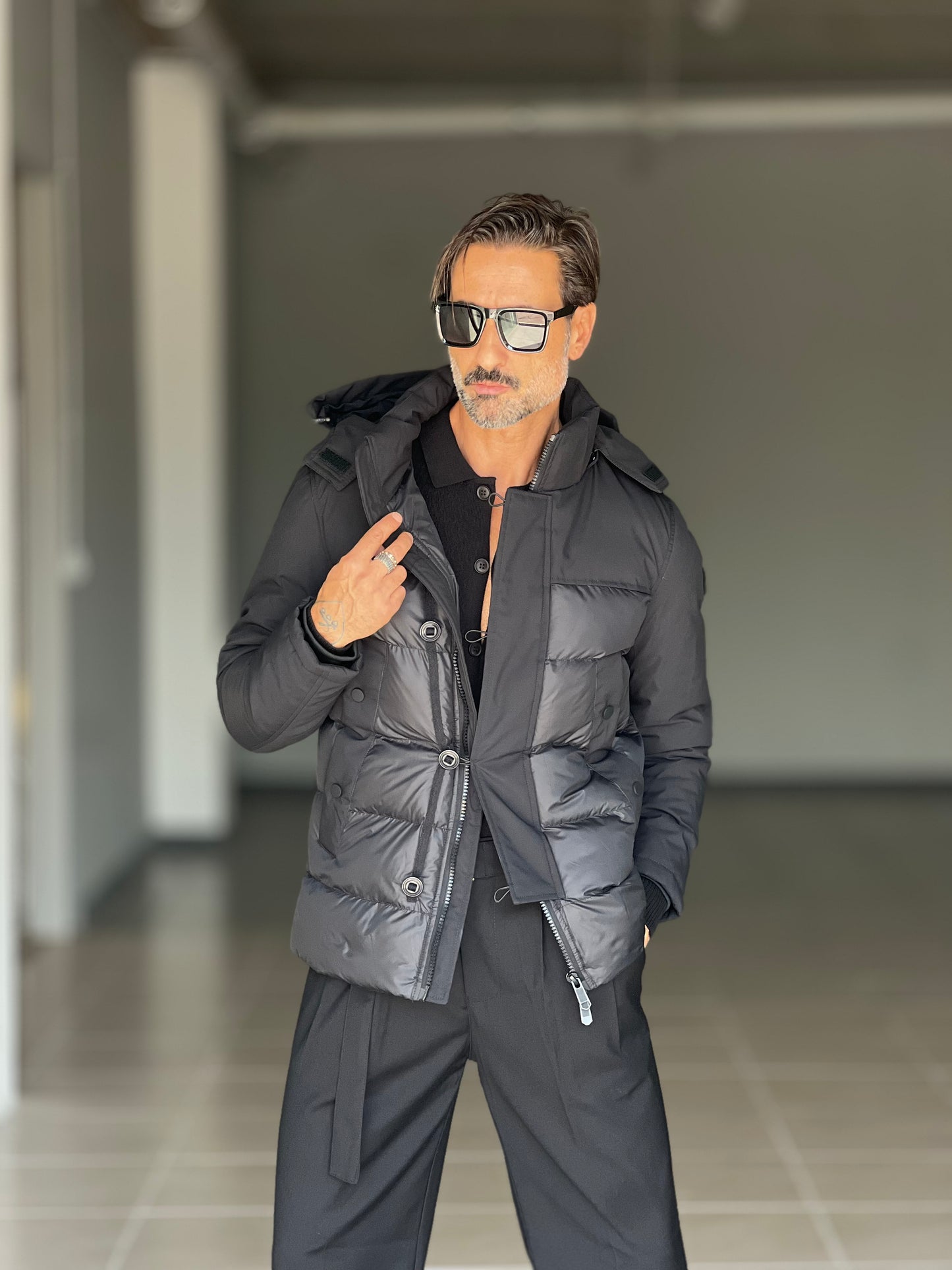 PIUMINO NERO TECNCO E TESSUTO DOPPIO CURSORE HAPPER