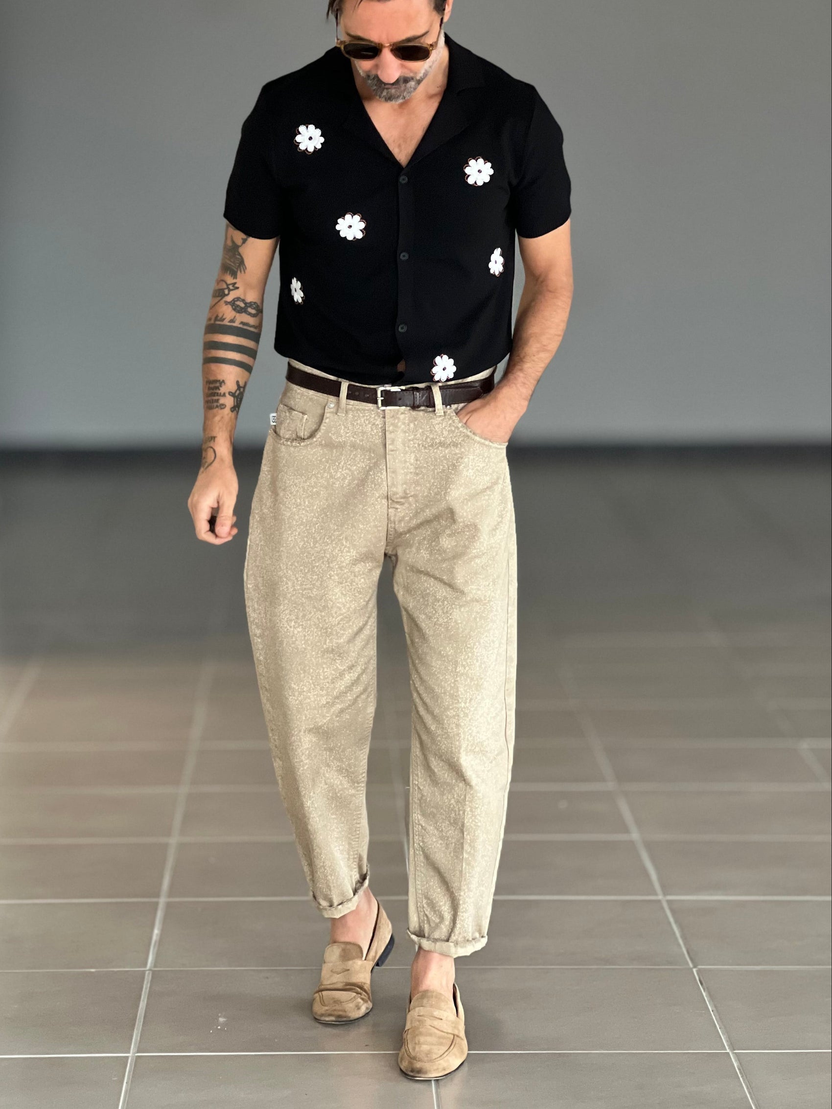 JEANS  BEIGE LAVAGGIO SPORCATO