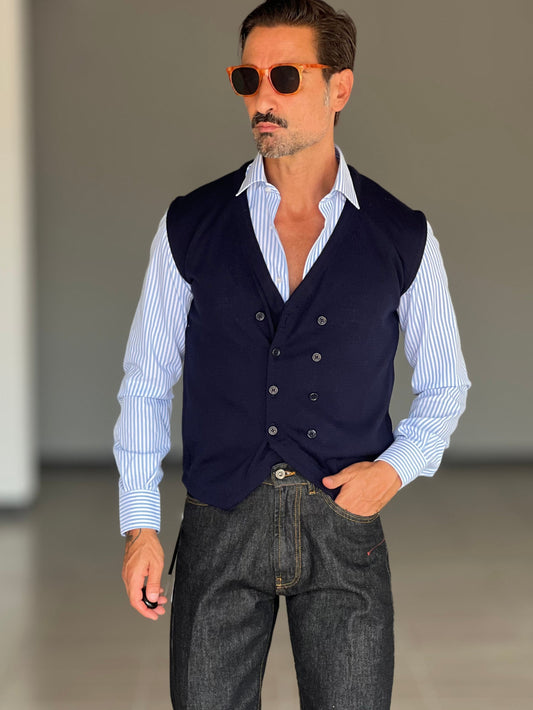 GILET MAGLIA BLU DOPPIOPETTO