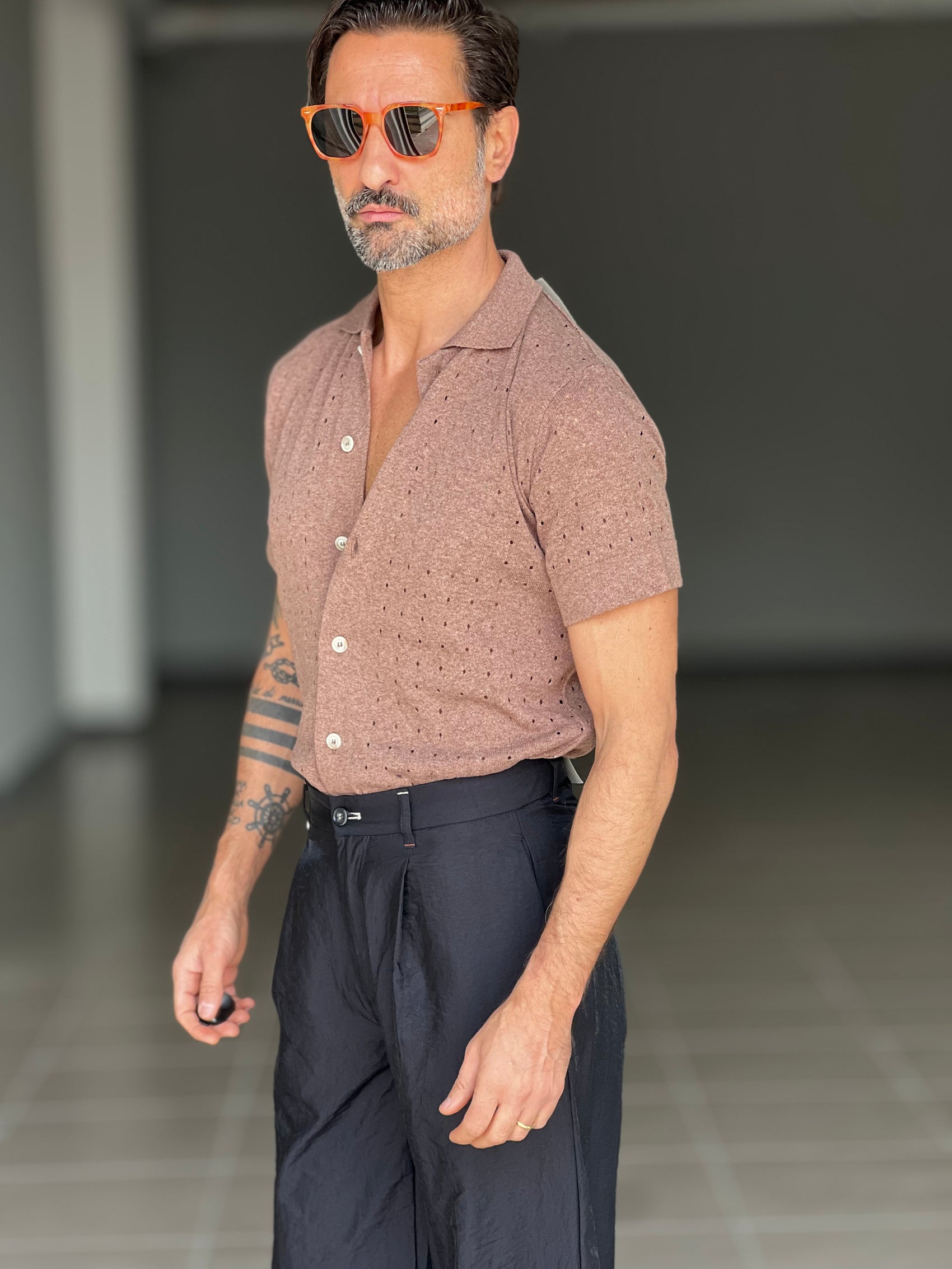 POLO CAMICIA TABACCO  TRAMATURA FORATA BL11. 0049