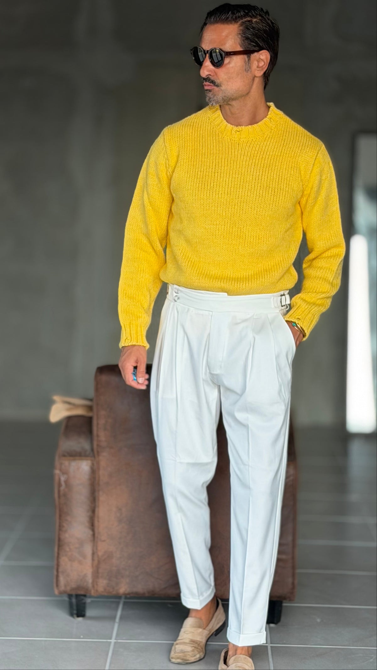 PANTALONE LATTE  VITA ALTA PINCES VISCOSA  EFFETTO FLANELLA BATTUTA