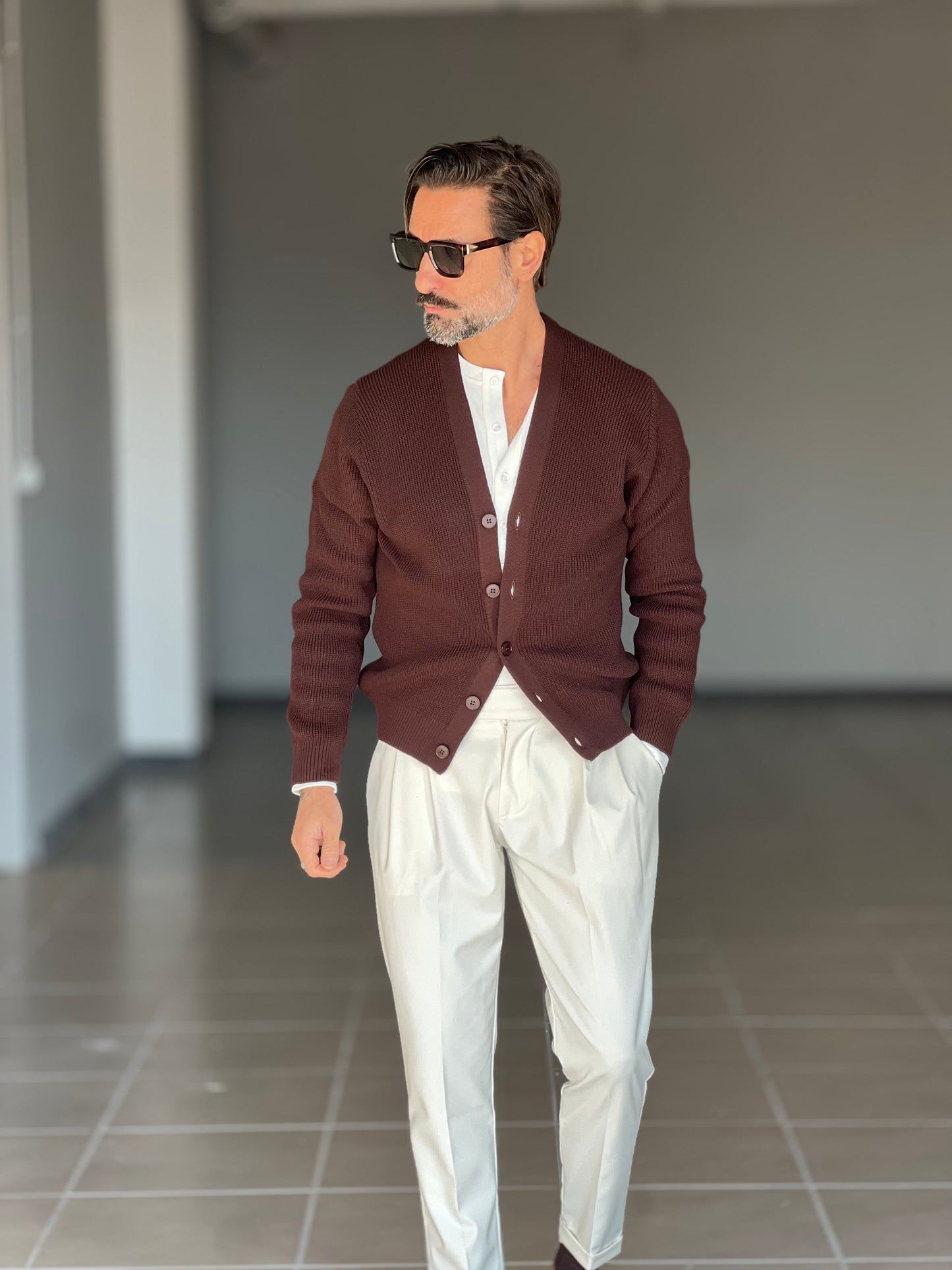 BEIGE COTTON OPEN CARDIGAN