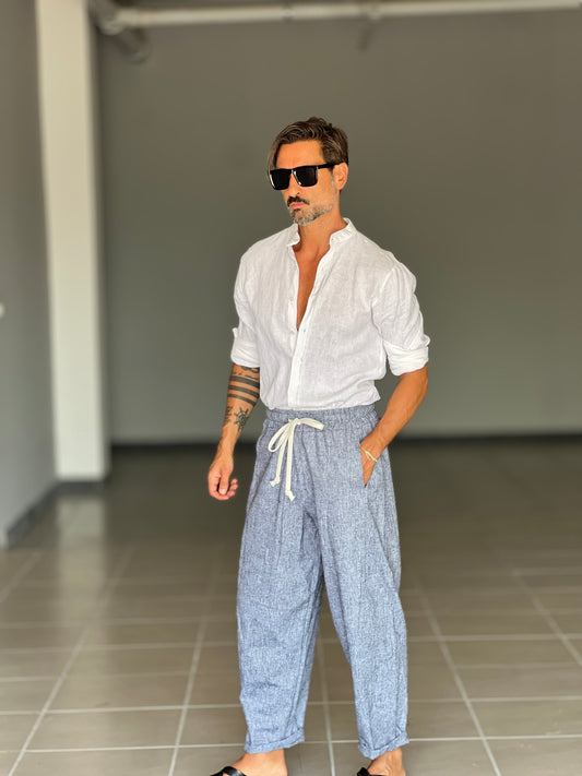 WHITE VISCOSE TROUSERS WITH REGULAR BOTTOM