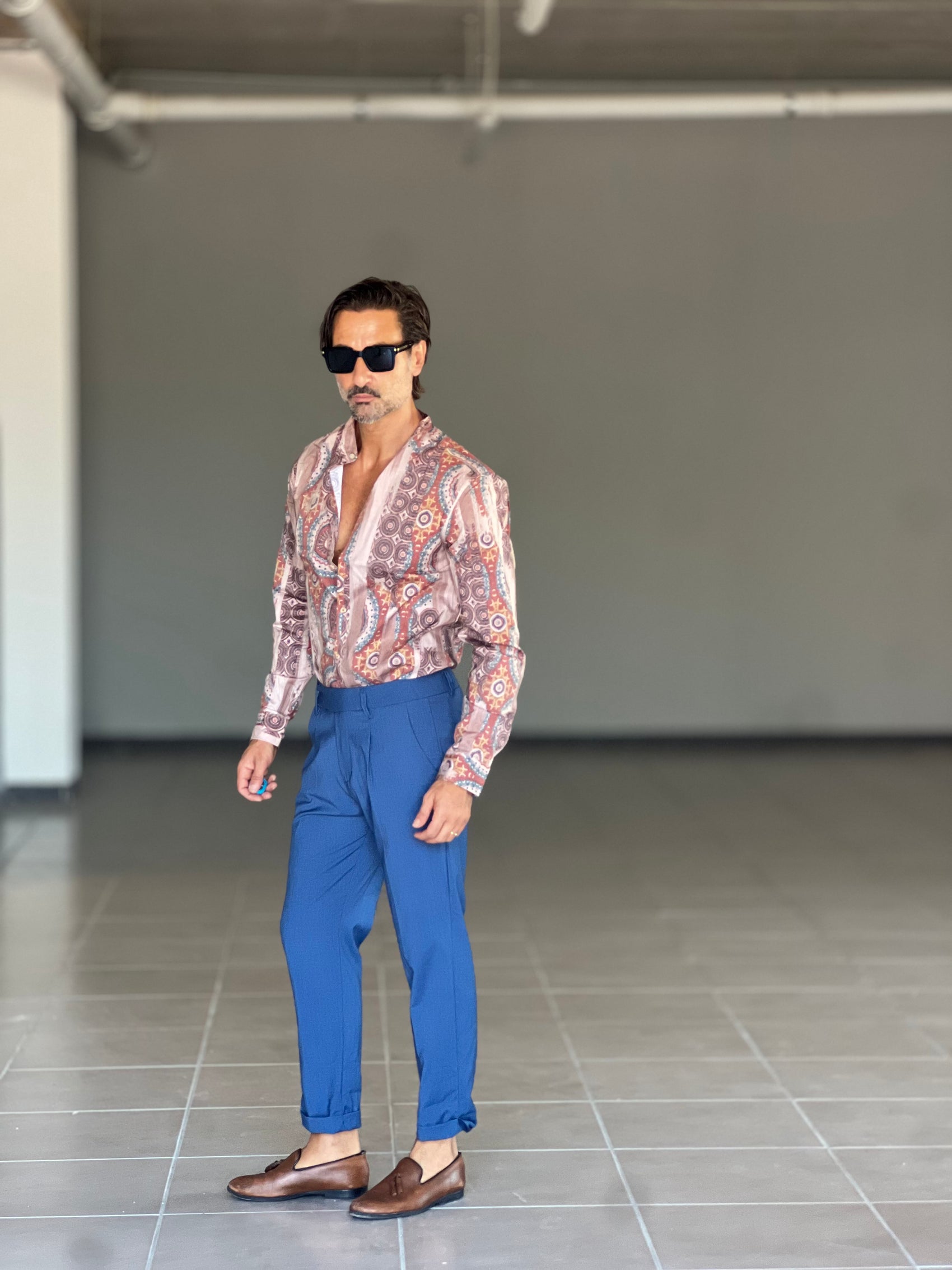 PANTALONE BLU ELETTRICO  VITA ALTA PINCES VISCOSA