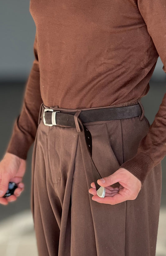 CINTURA CAMOSCIO PELLE MORO FIBIA PICCOLA