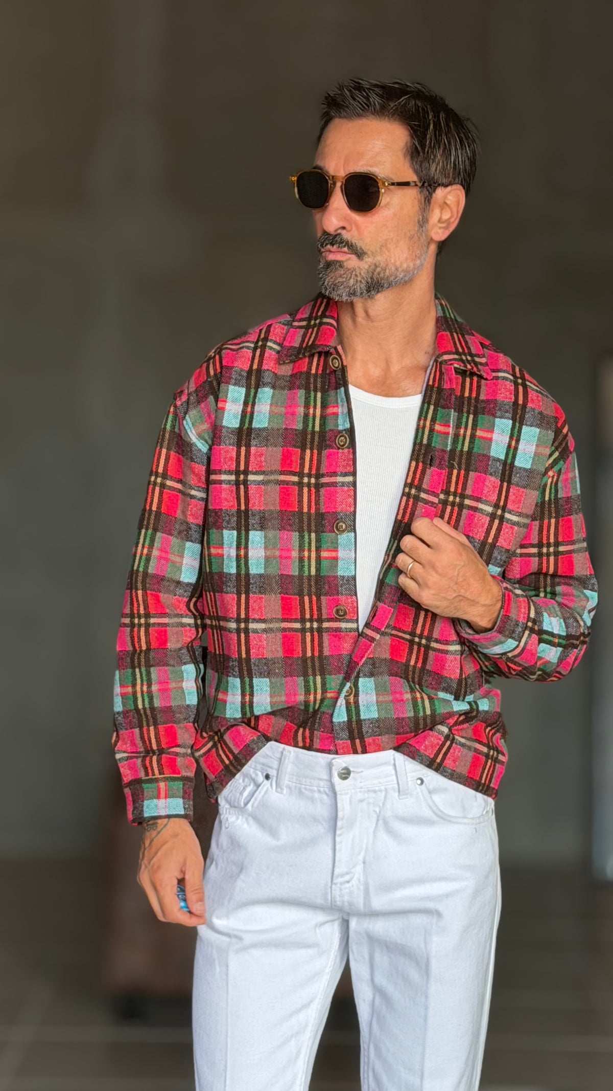 CAMICIA  FLANELLA QUADRO GALLES VERDE ROSA E CELESTE
