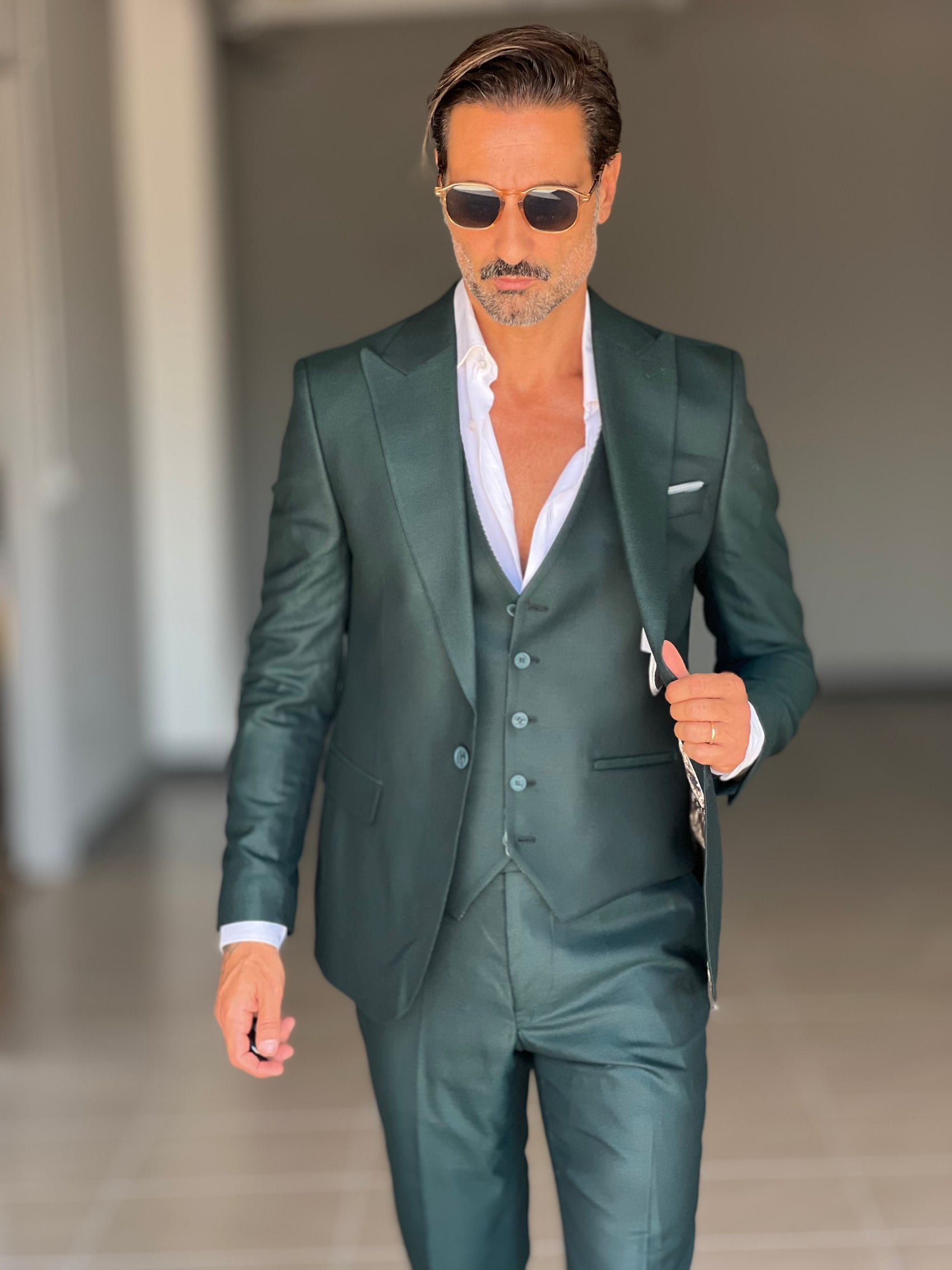 ABITO LANA E MISTI VERDE 3 PEZZI GILET REVERSIBILE