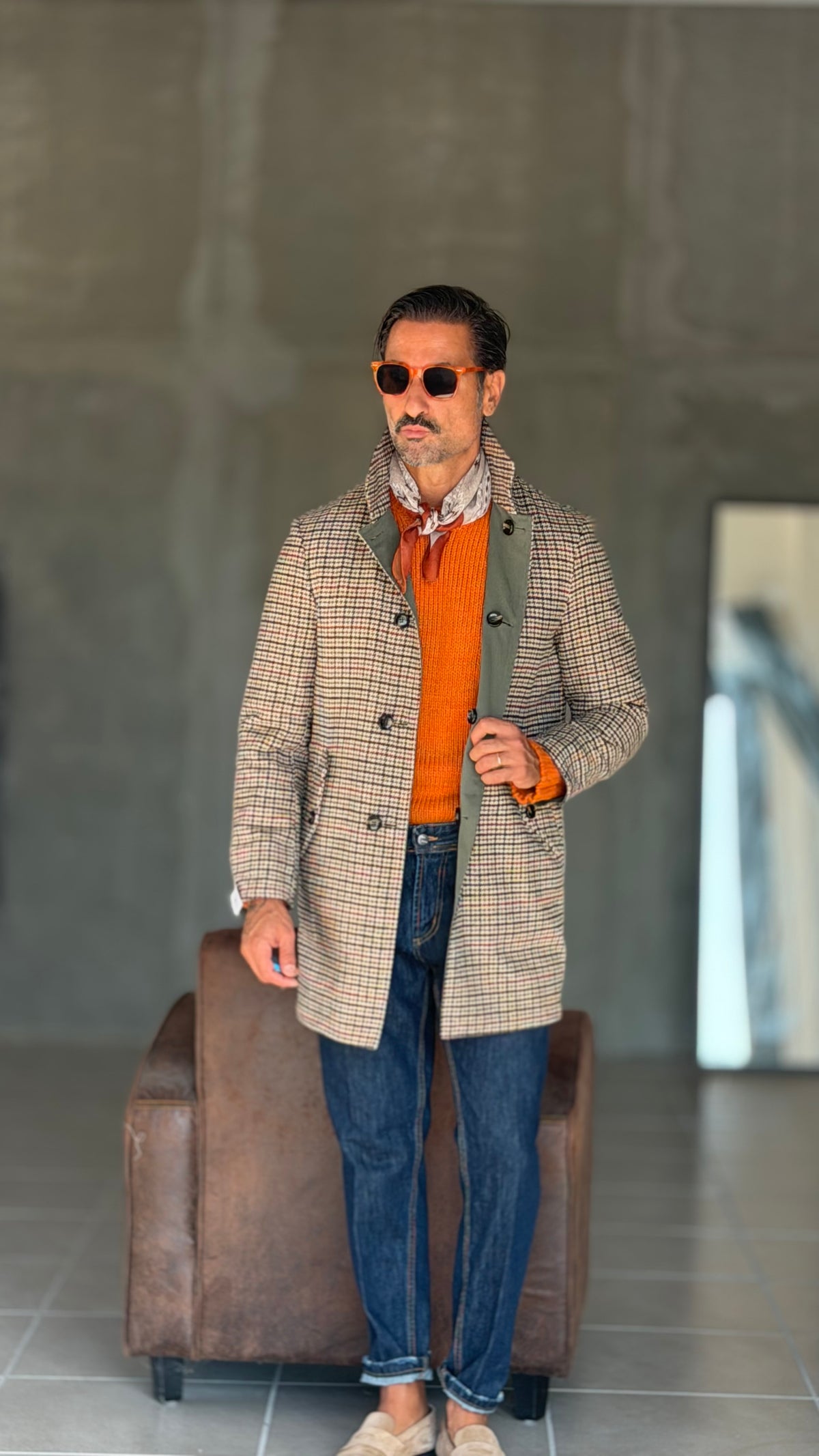 TRENCH  VERDE  DOUBLEFACE PIE DE POULE ALTATENSIONE