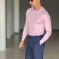 MAGLIA  GIRO ROSA FILO COTONE RASATO