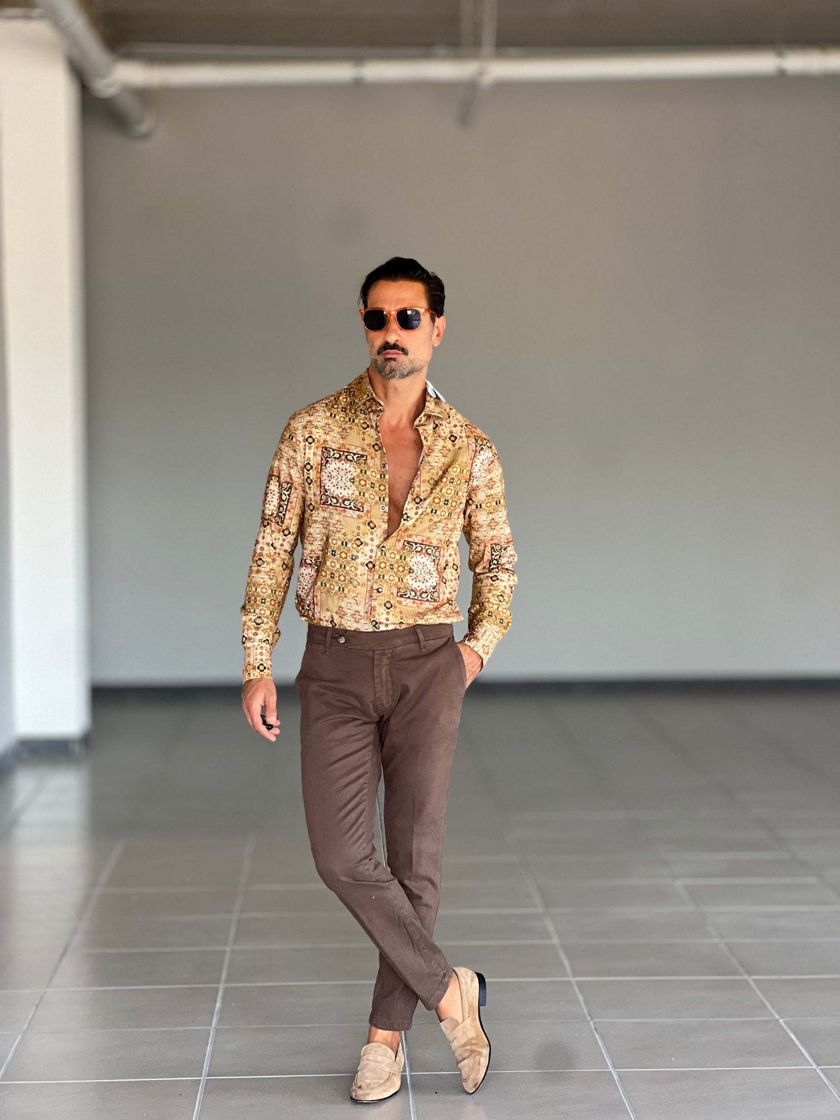 *CAMICIA KOON STAMPA FONDO CAMMELLO