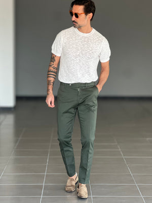 PANTALONE VERDE  GABARDINE DI COTONE CAPRI
