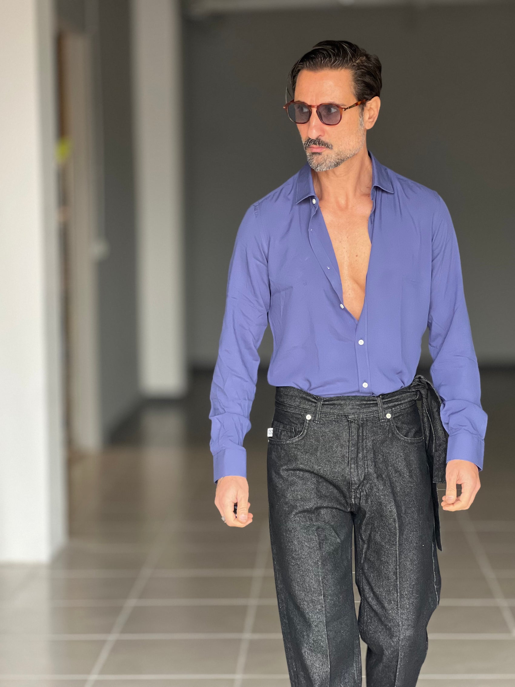 CAMICIA DEPOT  BLU INDACO COLLO PICCOLO POPELINE  DI COTONE DOPPIORITORTO 0022