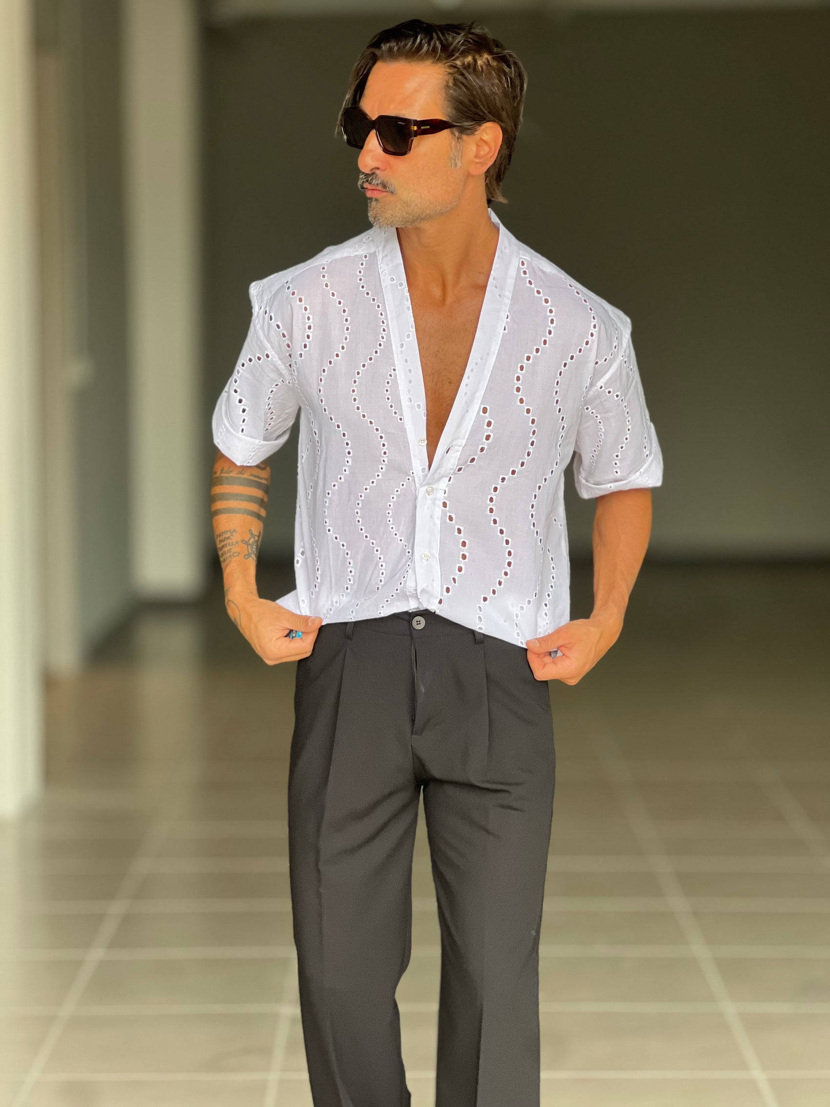 CAMICIA   BIANCA KIMONO  CROP LINO E MISTI 00202