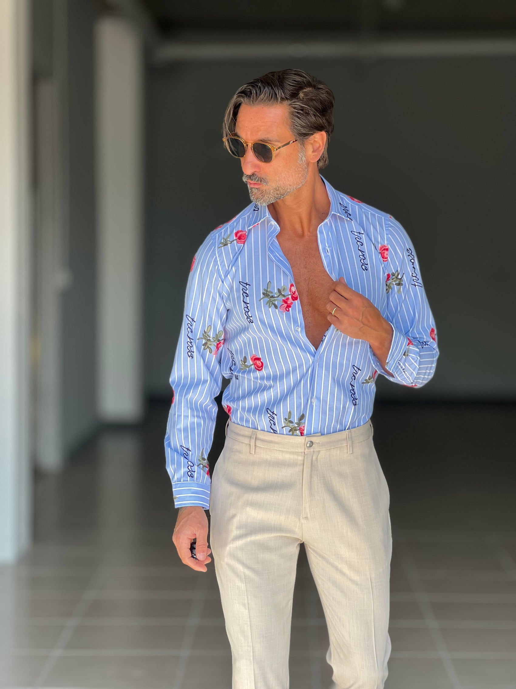 *CAMICIA  BACCHETTA LARGA STAMPA E RICAMO