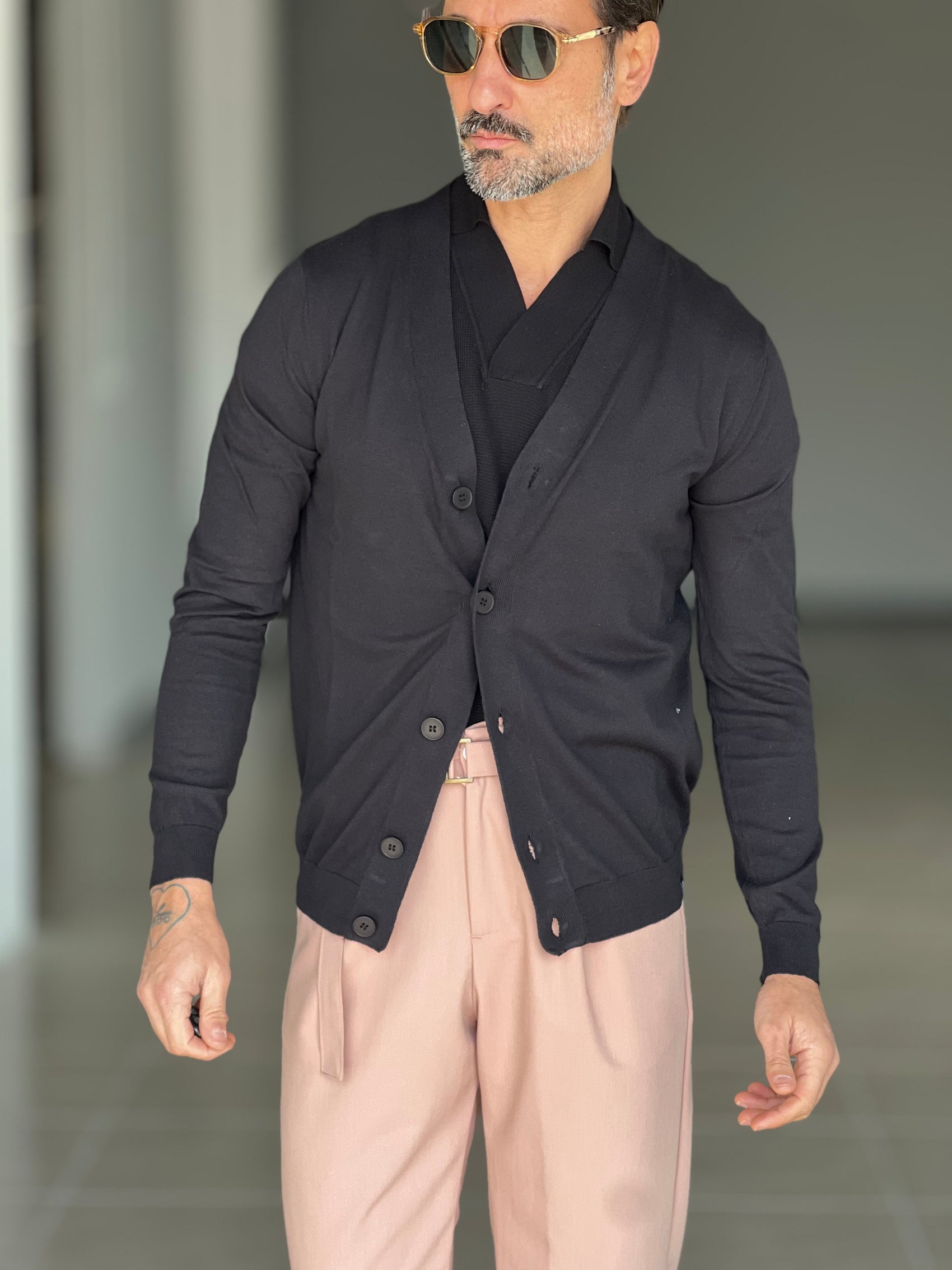 CARDIGAN RASATO  NERO COTONE