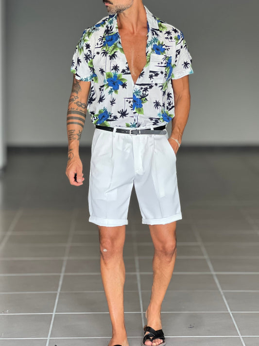 WHITE VISCOSE TROUSERS WITH REGULAR BOTTOM