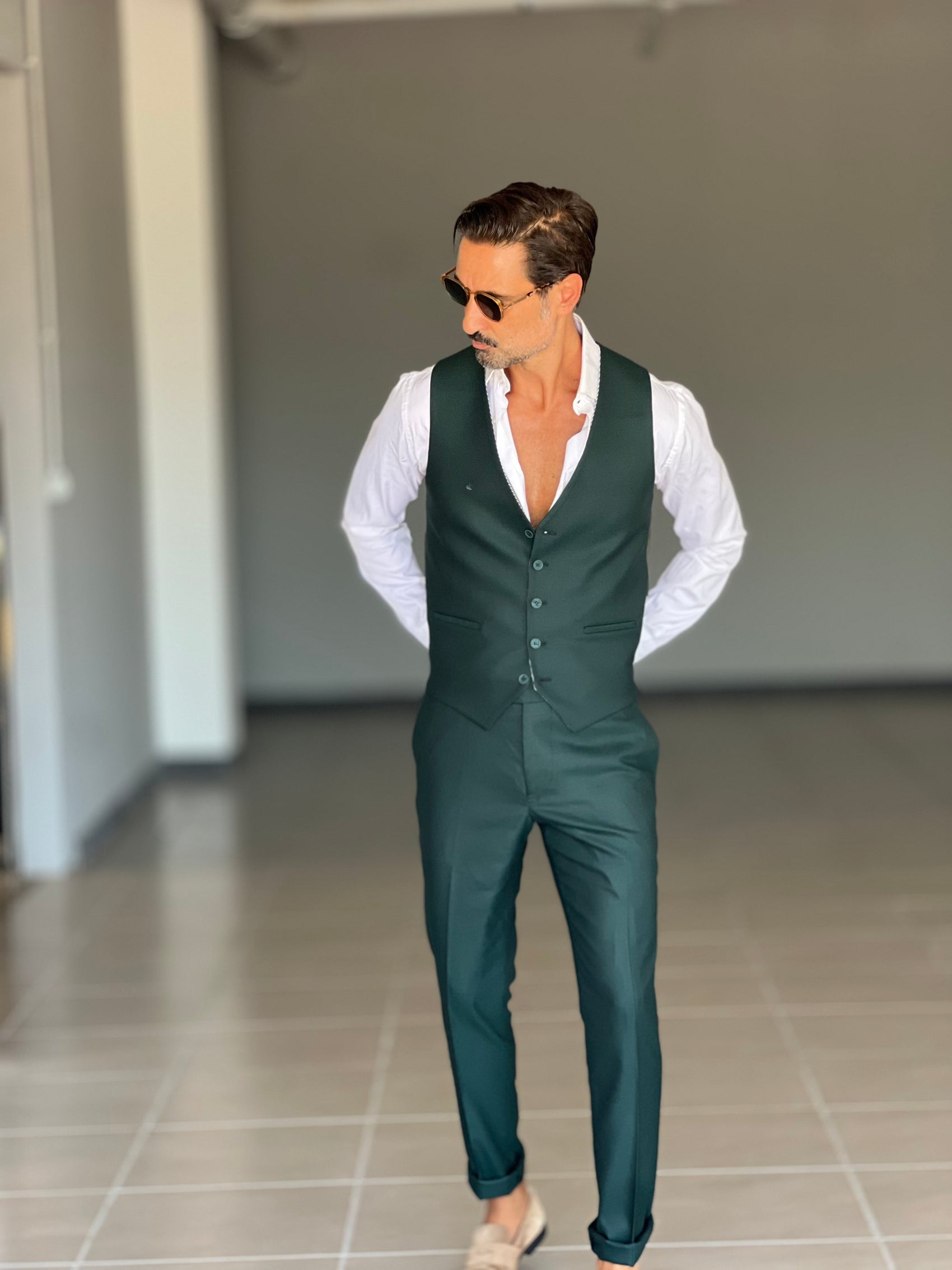 ABITO LANA E MISTI VERDE 3 PEZZI GILET REVERSIBILE