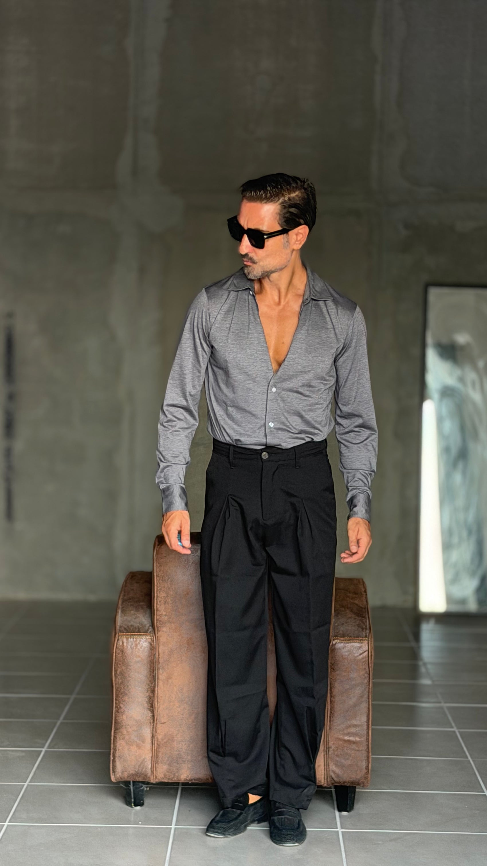 CAMICIA PIOMBO MAGLINA IN JERSEY