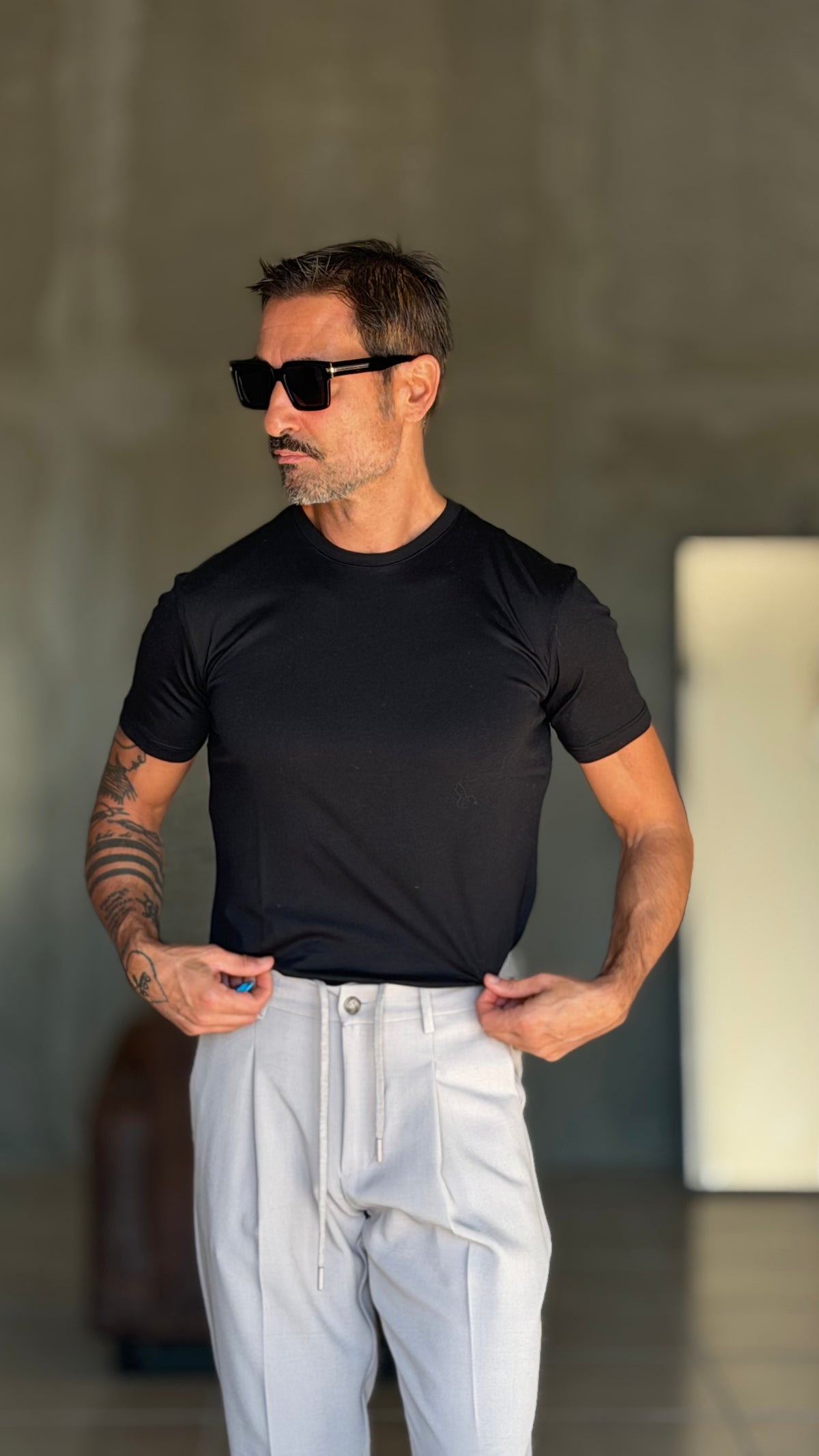 NEW T SHIRT NERA EFFETTO FILO DI SCOZIA