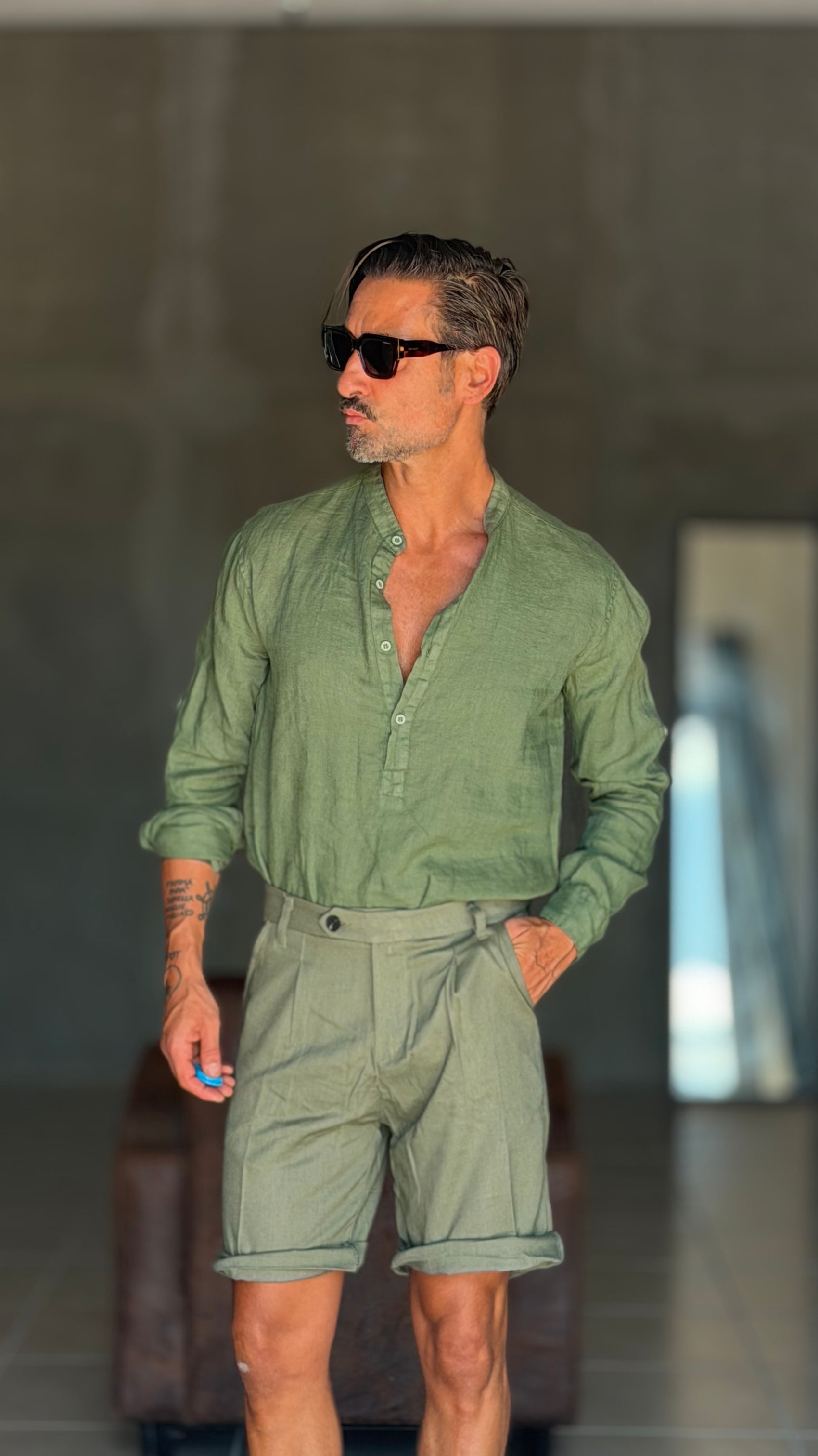 BERMUDA VERDE   LINO   PINCES