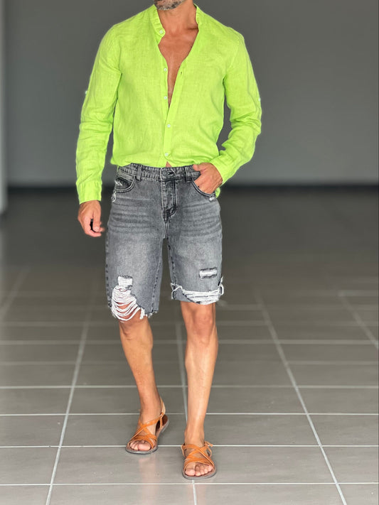 BERMUDA DENIM GRIGIO ROTTURE