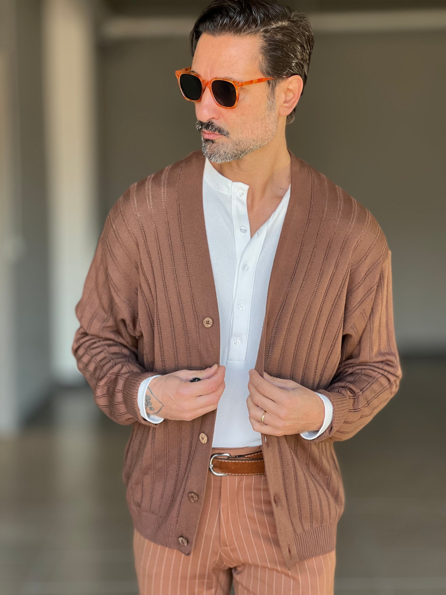 CARDIGAN  MORO TESSUTO OPERATO 002