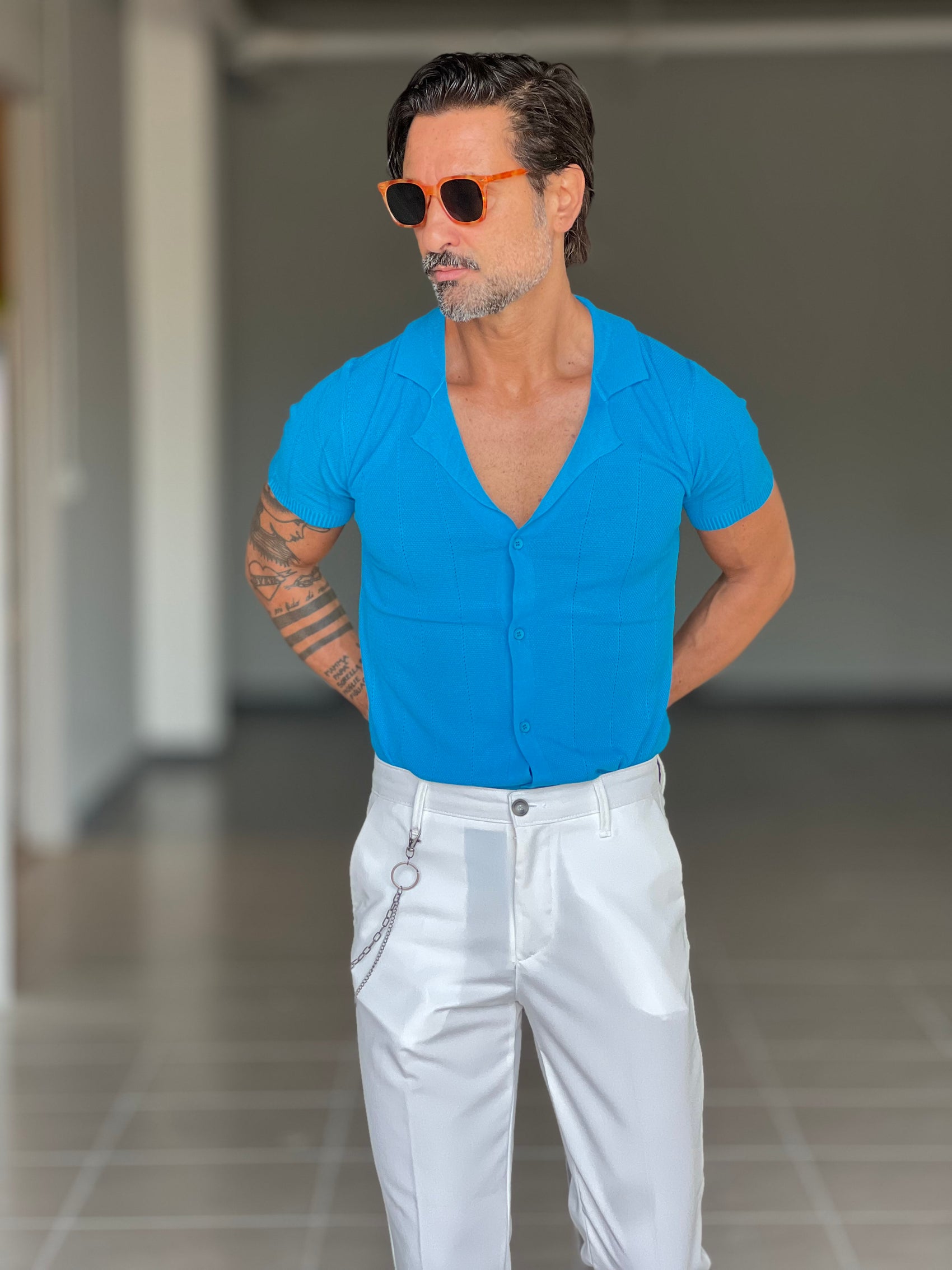 BLUE THREAD COTTON CREW NECK SWEATER