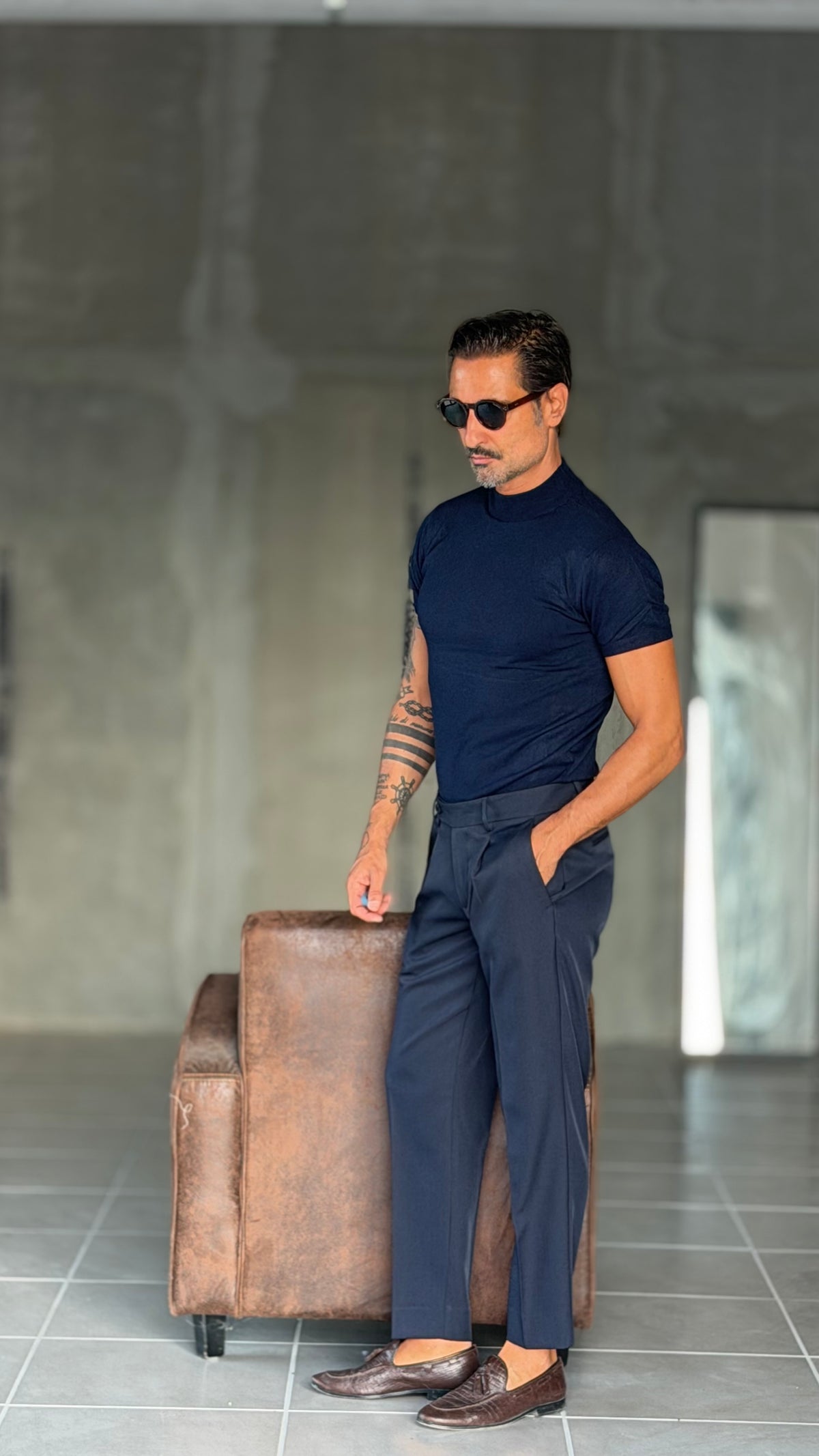 PANTALONE  BLU  DOPPIAPINCES VISCOSA E MISTI