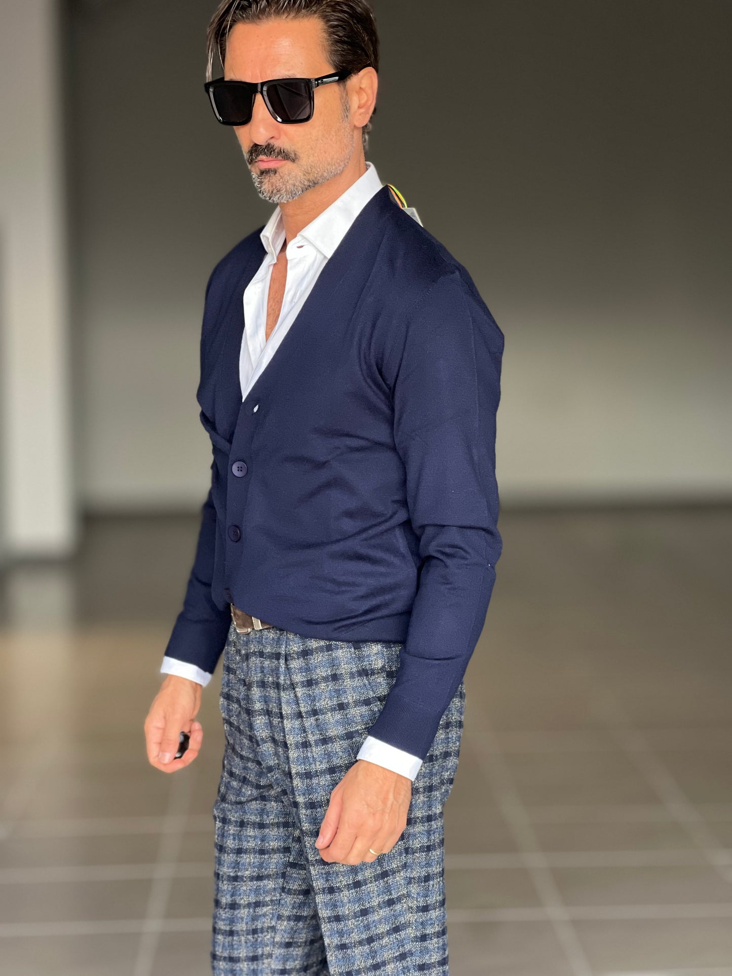 CARDIGAN BLU RASATO 2 FILI SOTTOGIACCA