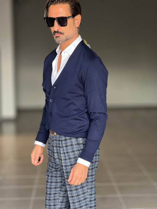 CARDIGAN BLU RASATO 2 FILI SOTTOGIACCA