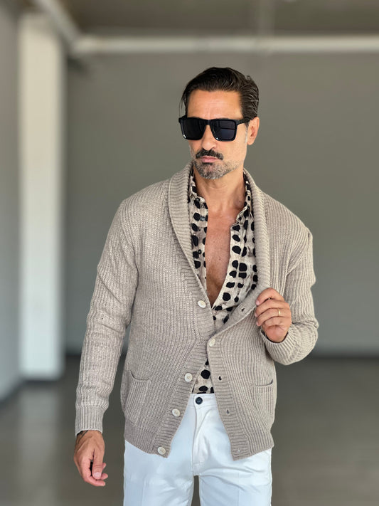 BEIGE COTTON OPEN CARDIGAN