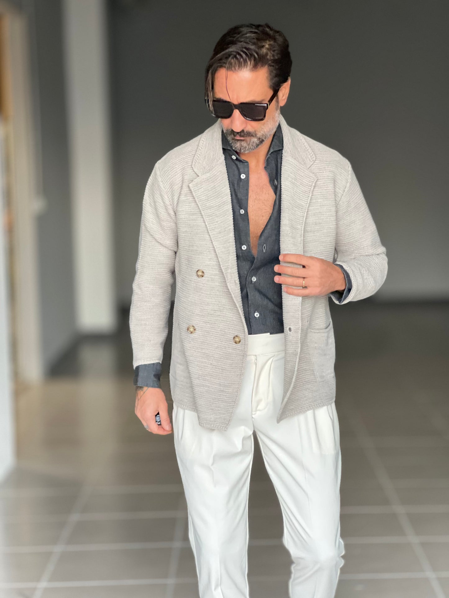 BEIGE COTTON OPEN CARDIGAN