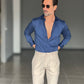 CAMICIA BLU  EFFETTO MAGLINA TELAMIRA