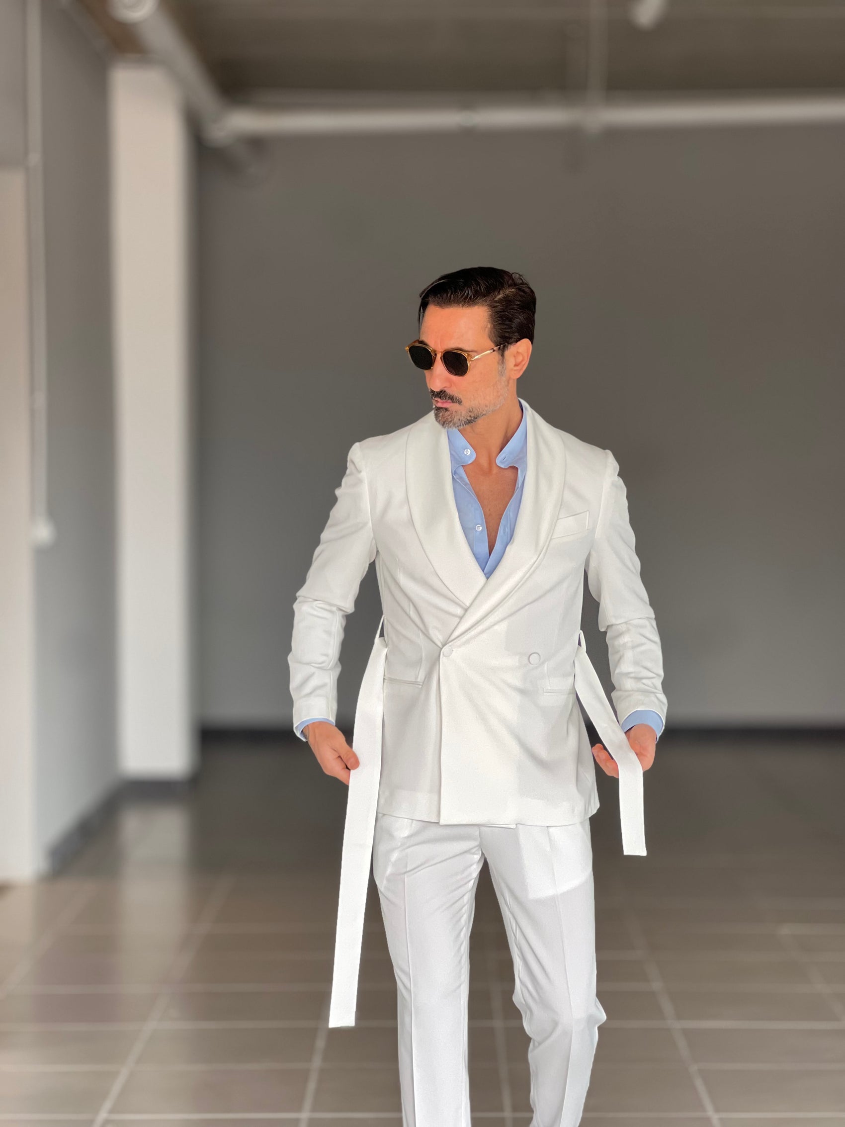 ABITO BIANCO DOPPIOPETTO VISCOSA CINTURA IN VITA