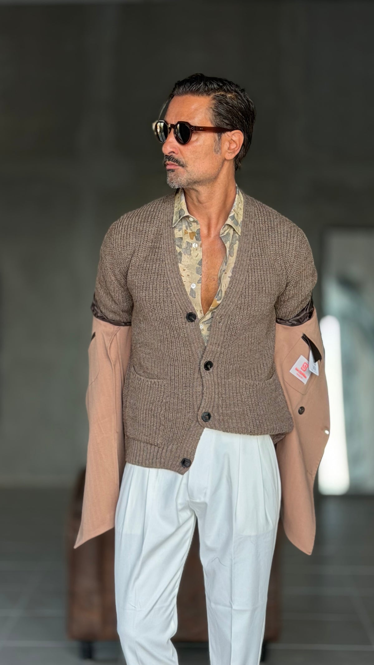 CARDIGAN MORO  LANA ALPACA VISCOSA MAGLIA INGLESE ALTATENSIONE
