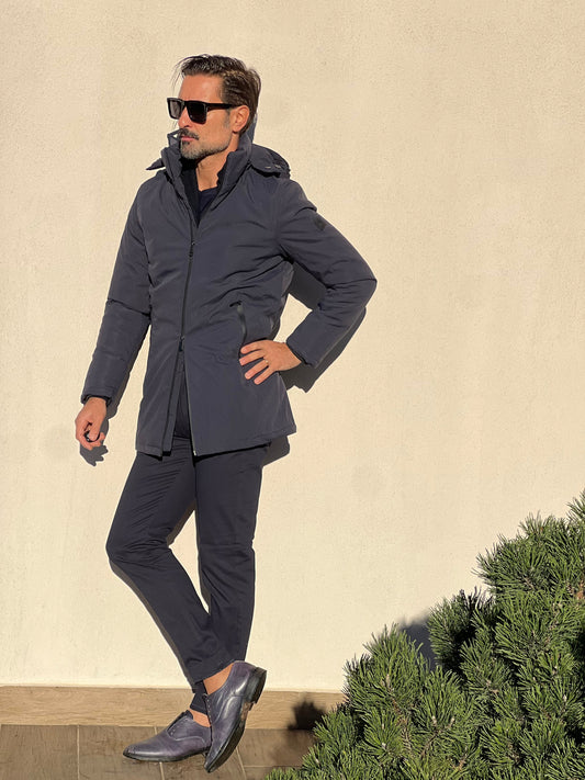 PARKA HAPPER  BLU TESSUTO TECNICO ZIP TERMOSALDATE