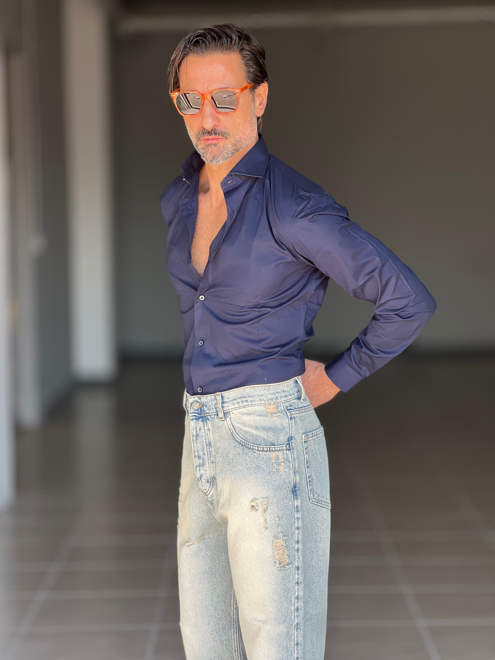 NEW.CAMICIA BLU    POPELINE DI COTONE STRECH