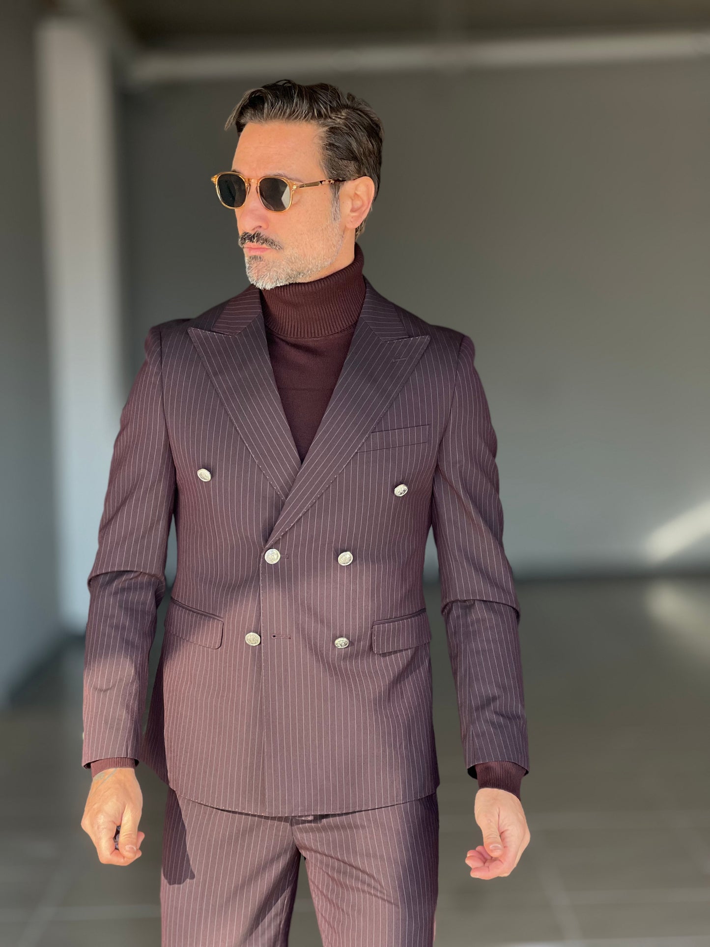 ABITO  MORO / PRUGNA GESSATO  DOPPIOPETTO BOTTONE METALLO VISCOSA E MISTI