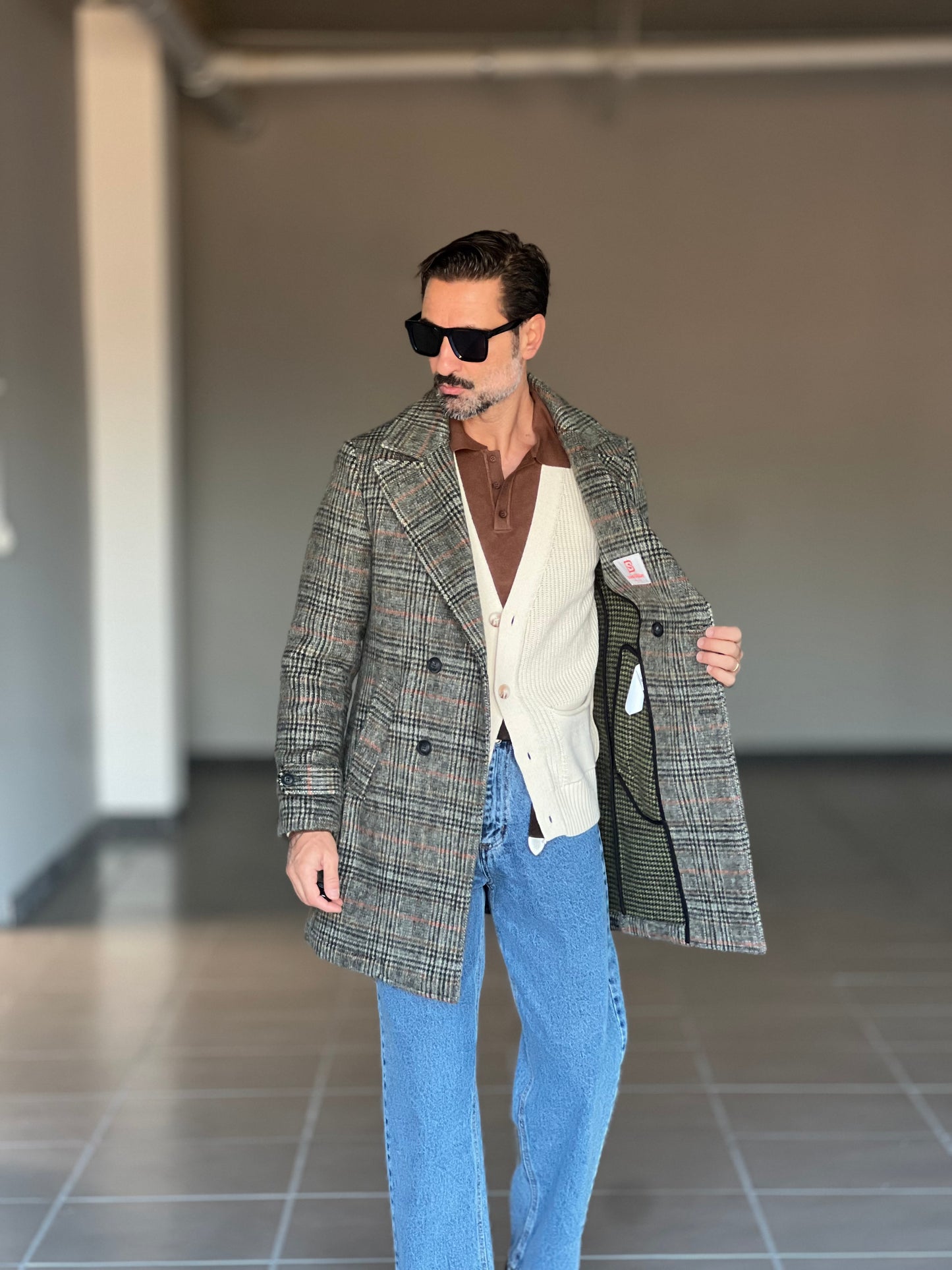 CAPPOTTO  TARTAN GRIGIO E VERDE  DOPPIOPETTO