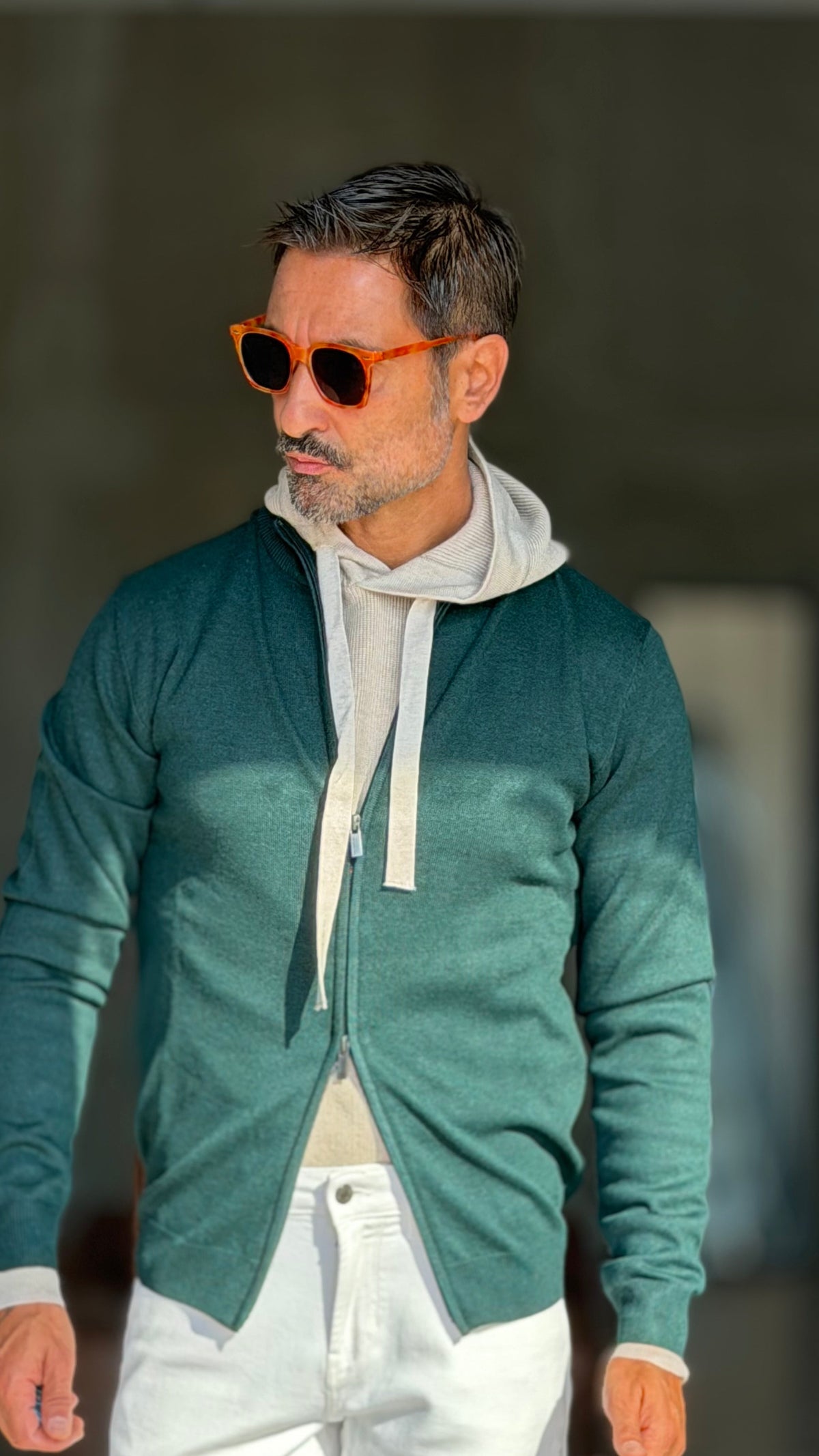 CARDIGAN  VERDE  RASATO DOPPIA ZIP  HAMAKI-HO VISCOSA E MISTI