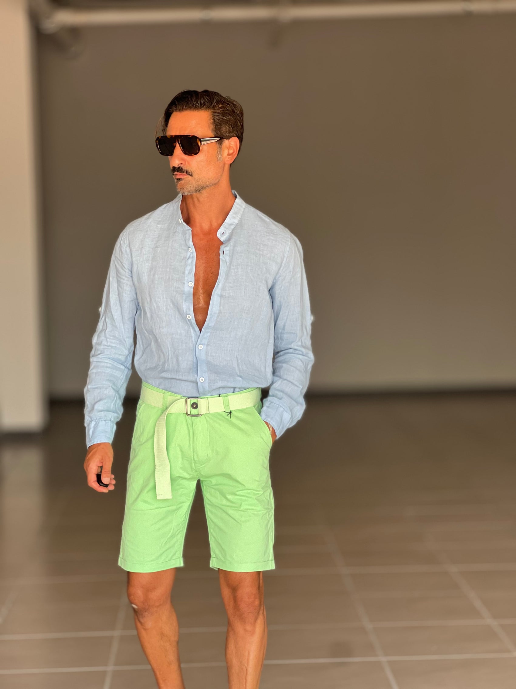 BERMUDA PANTALONE VERDE MELA  COTONE INSERTO CINTURA