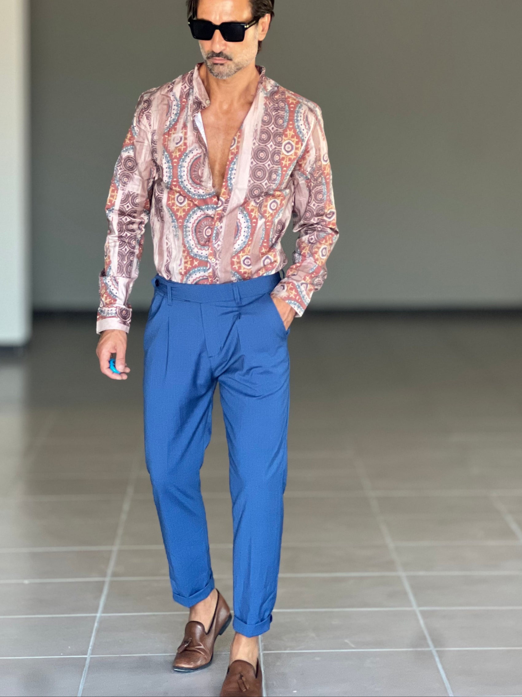 PANTALONE BLU ELETTRICO  VITA ALTA PINCES VISCOSA