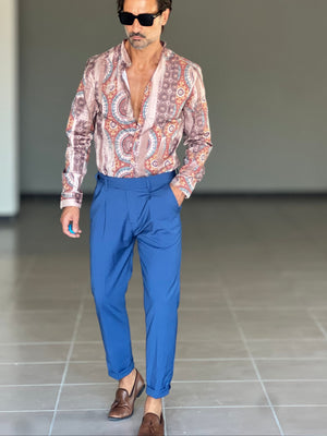 PANTALONE BLU ELETTRICO  VITA ALTA PINCES VISCOSA