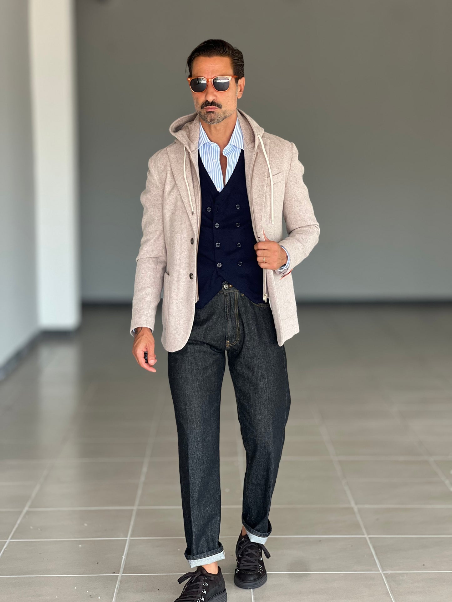 GIACCA PANNO BEIGE  INTERNO FELPA ESTRIBILE