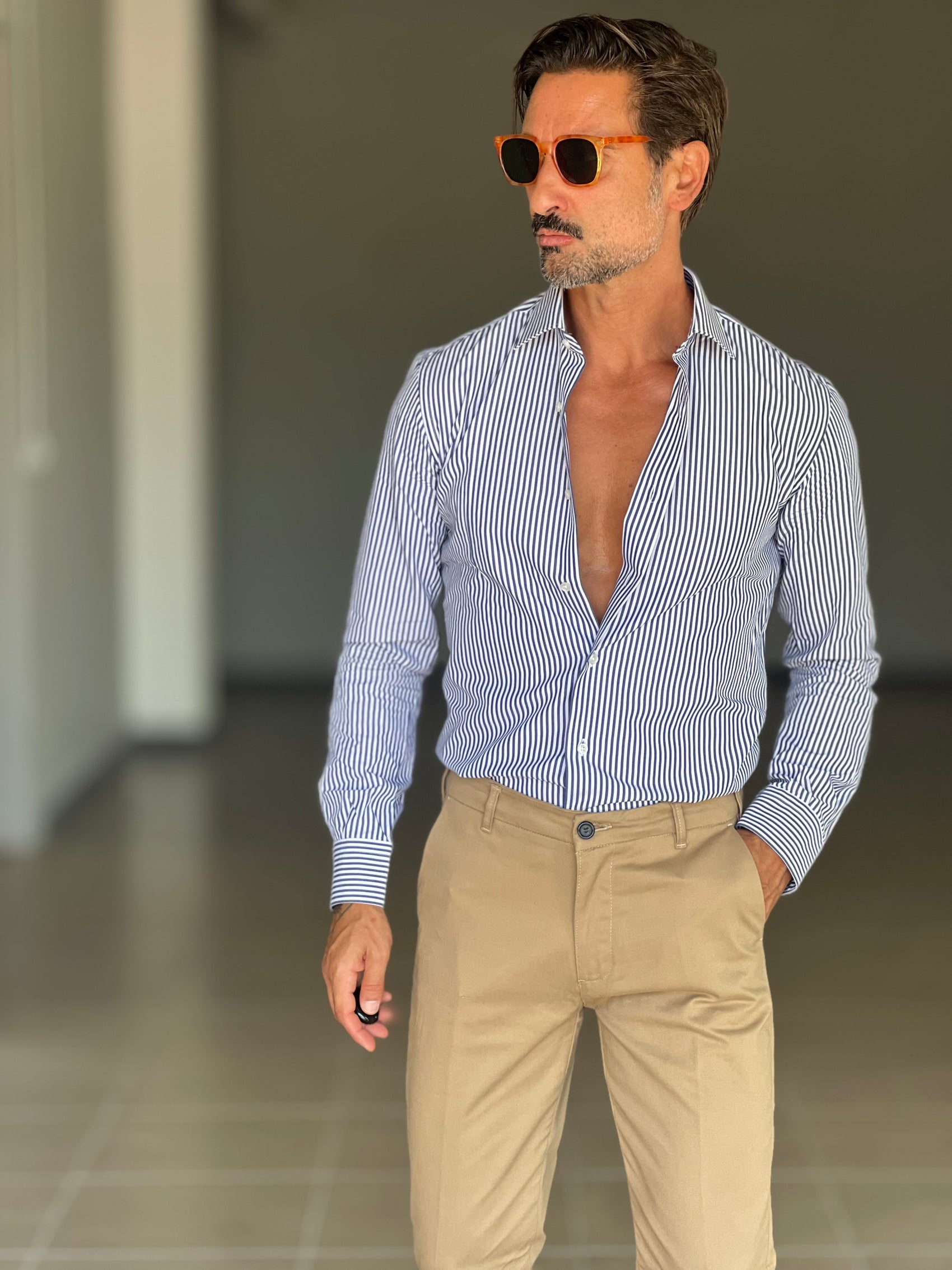 CAMICIA  DEPOT BACCHETTA BIANCA E BLU MEDIA