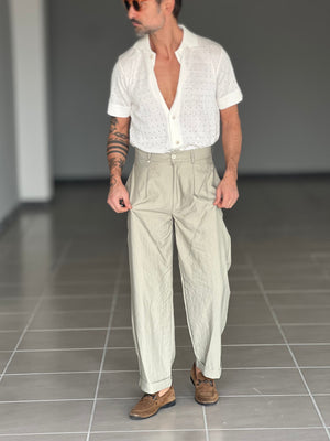 WHITE VISCOSE TROUSERS WITH REGULAR BOTTOM