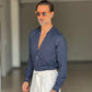 CAMICIA KOON BLU  LINO E COTONE LAVORAZIONE TRAMATA