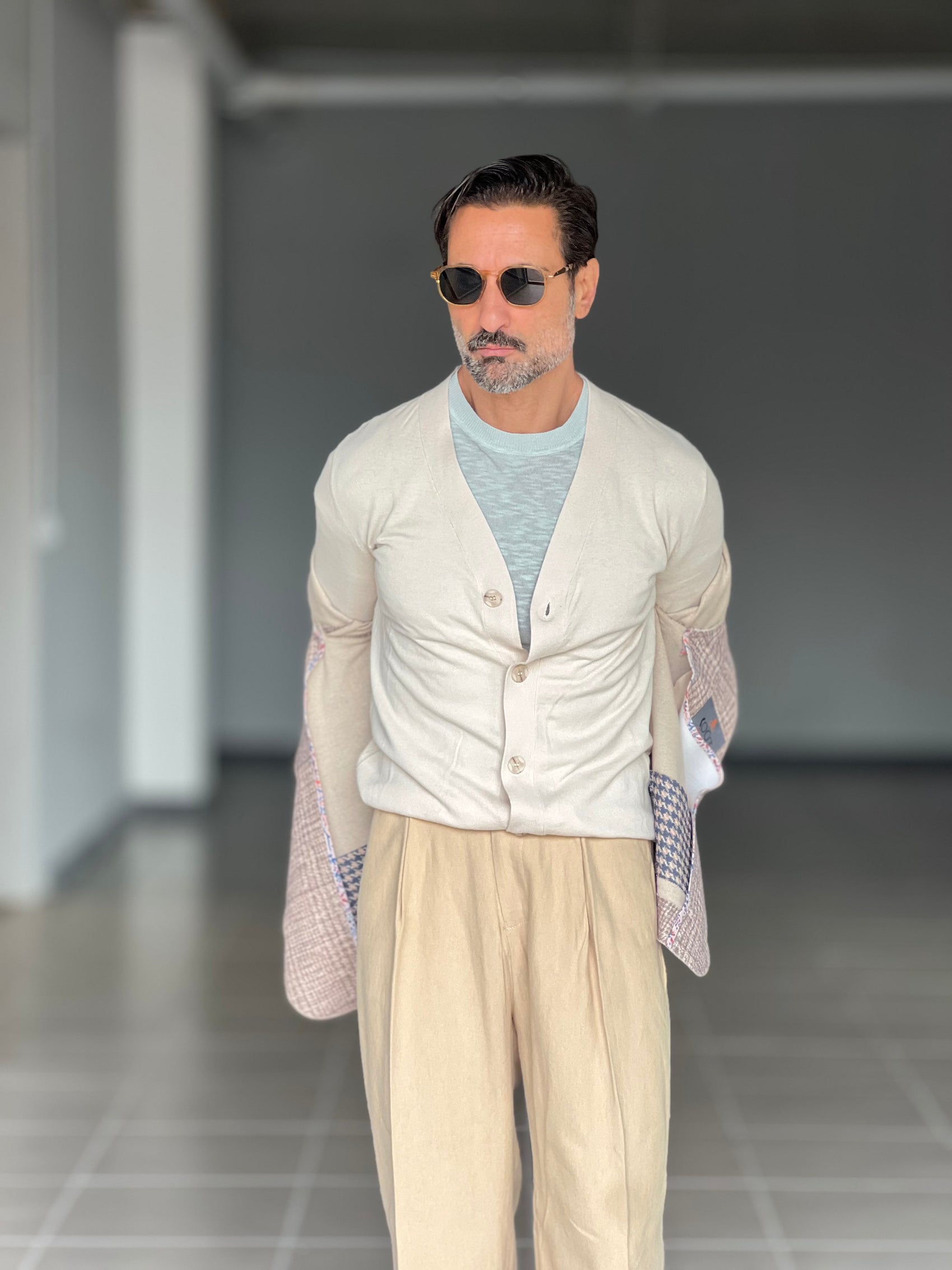 CARDIGAN RASATO BEIGE COTONE